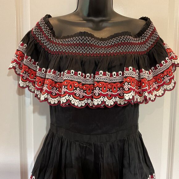 Amur Embroidered Linen Silk Off-the-Shoulder Tiered Mini Dress Size 4 $548 - Picture 3 of 13